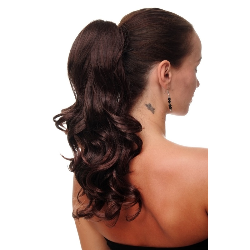 Hairpiece Ponytail comb string medium long wavy volume mahogany brown JL-3024