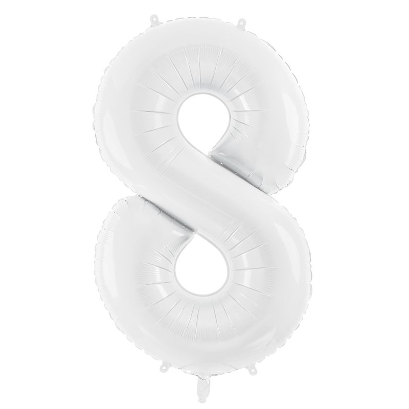 Number 8 White Number Foil Balloon 86cm