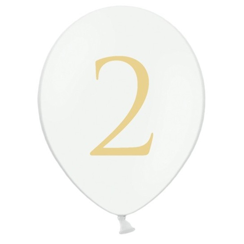 50 white balloons number 2 gold 30cm