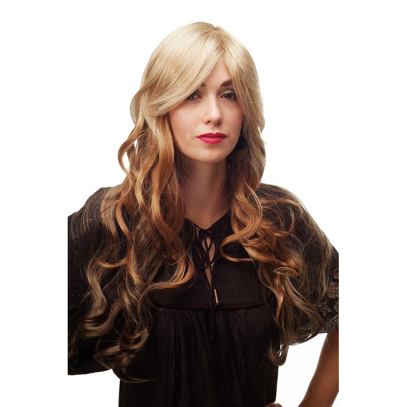 Lady wig breathtakingly beautfiful brown blond mix voluminous wavy very long A6