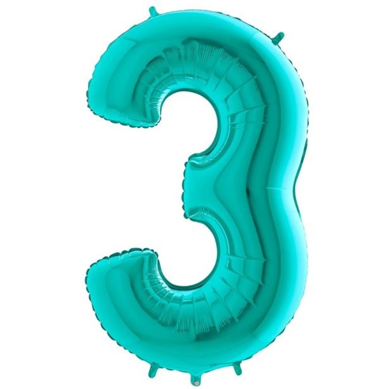 Number 3 foil balloon mint green 102cm