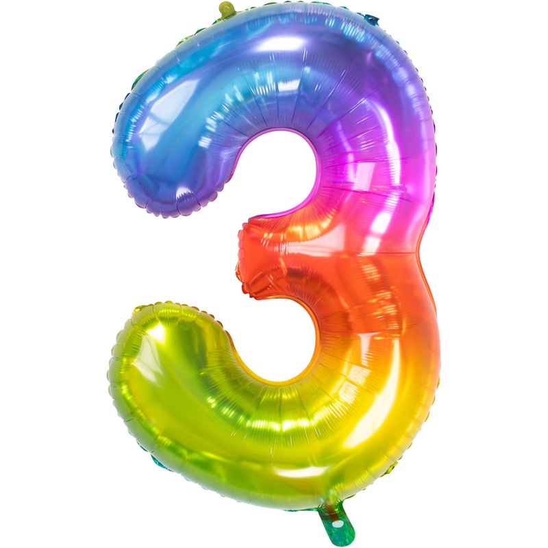 Number 3 Super Rainbow Foil Balloon 86cm
