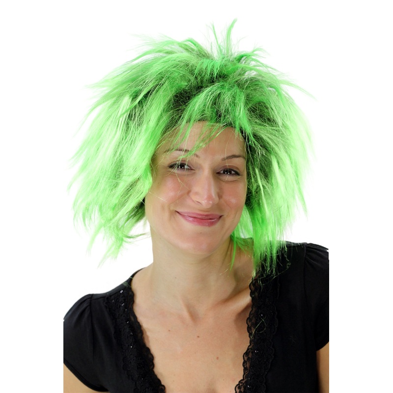 Party Wig Halloween Men Women Black Green Punk Wave 80s Disco Spikey Hair PW0078