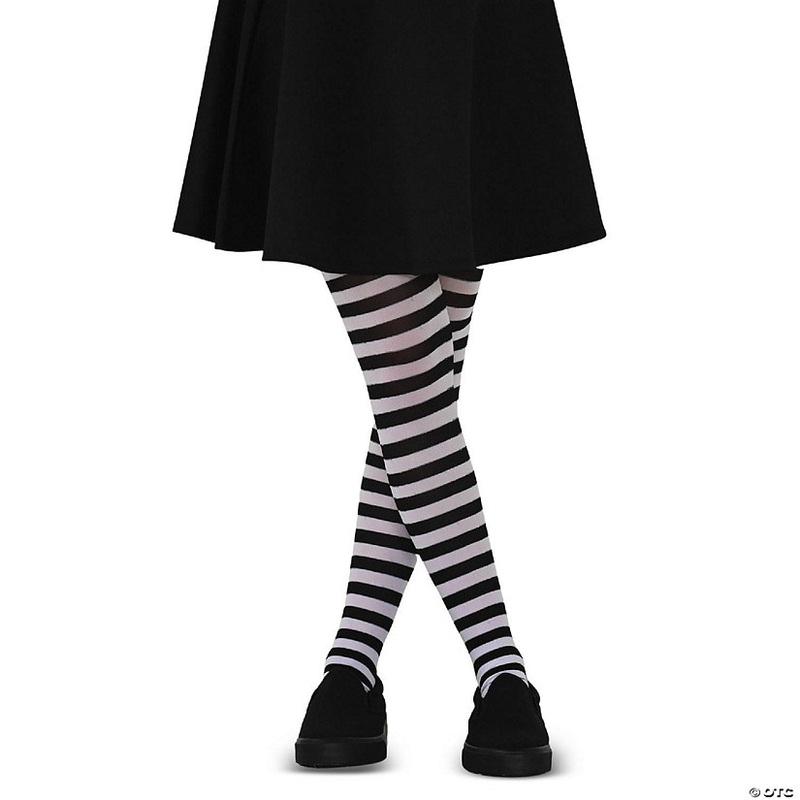 Skeleteen Black and White Tights – Striped Nylon Stretch Pantyhose Stocking Accessories for Every Day Attire and Costumes for Men, Women and Teens