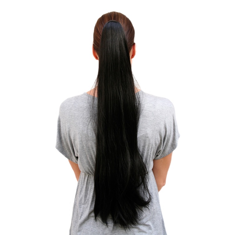 Hairpiece Ponytail Extension extremely long straight sleek off black T113-2