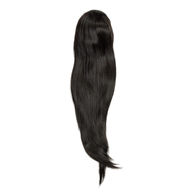 Ponytail clamp combs string straight voluminous very long dark brown WK06