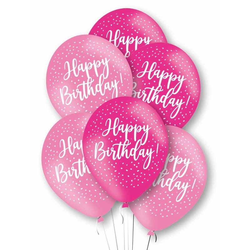 6 pink happy birthday balloons 27.5cm