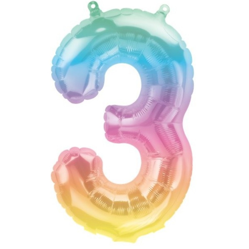 Number 3 pastel rainbow foil balloon 41cm