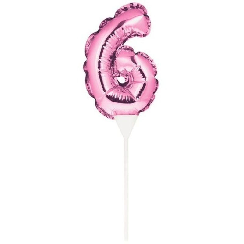 Pink number 6 balloon cake topper 13cm