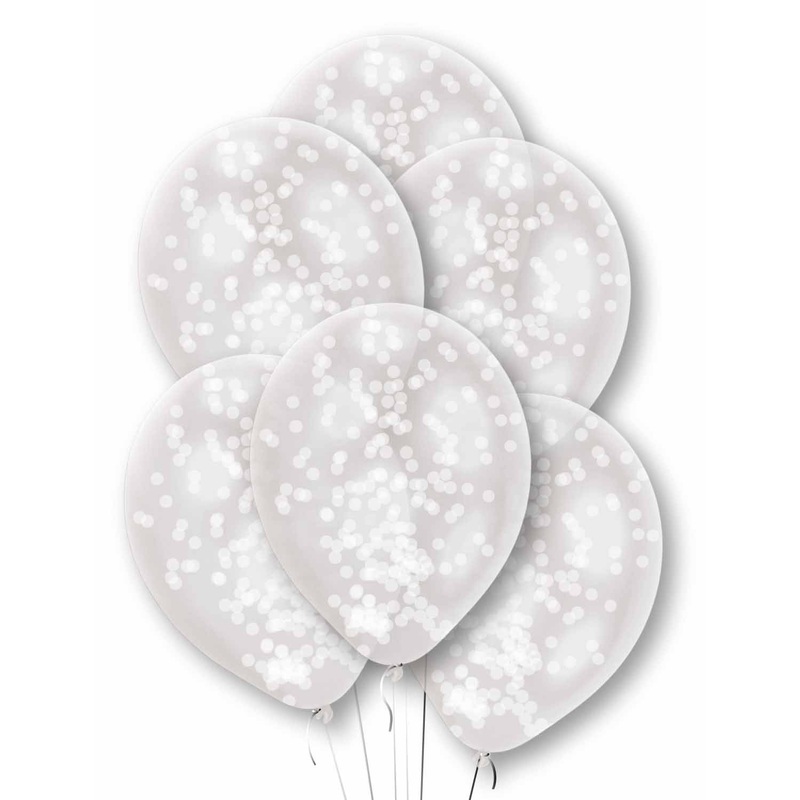 6 white confetti balloons 27.5cm