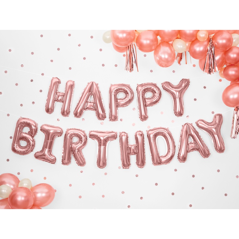 Happy Birthday balloon rose gold 3.4mx 35cm