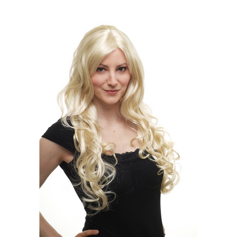 Lady women wig very long wavy long fringe for side parting platinum blonde 9204S