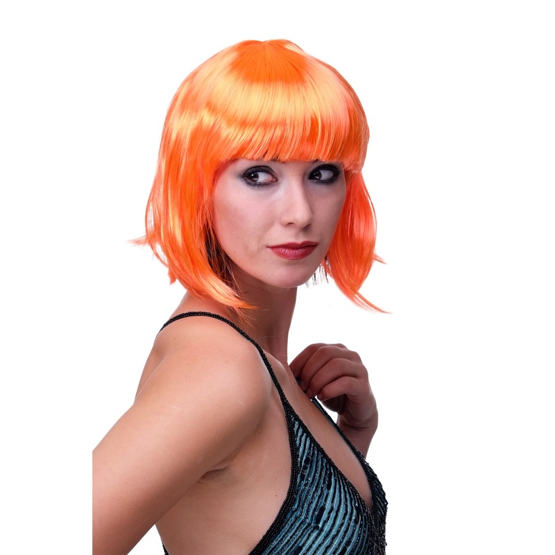 Party Halloween Disco lady women wig Bob fringe bangs short sexy orange PW0114