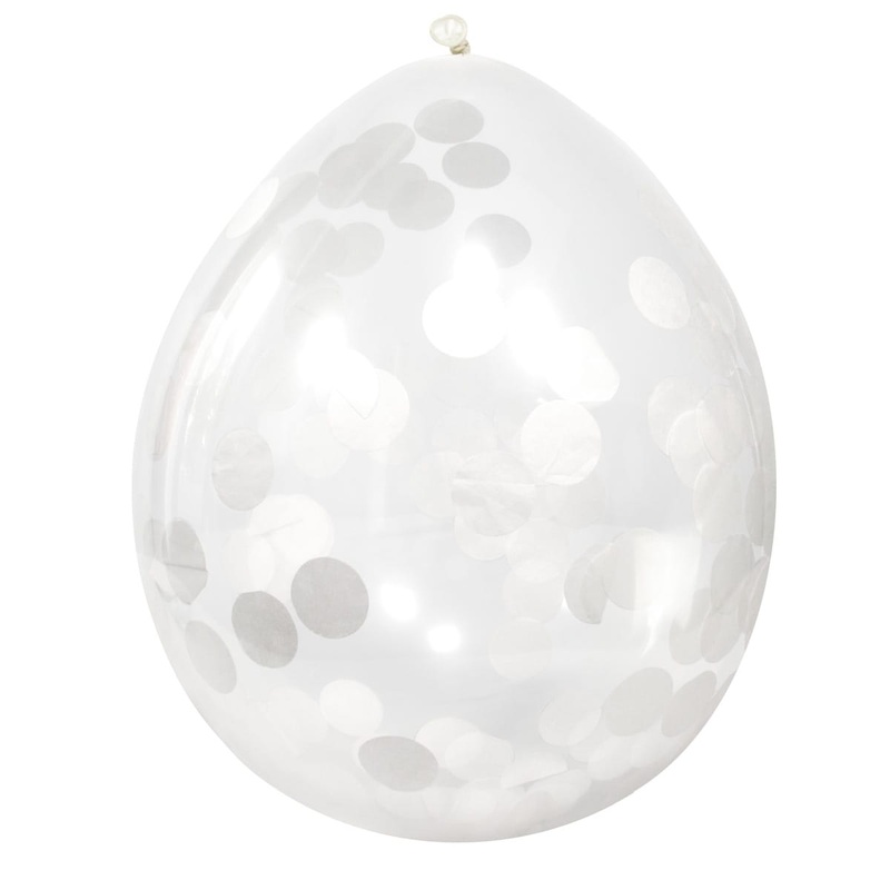 4 white confetti balloons