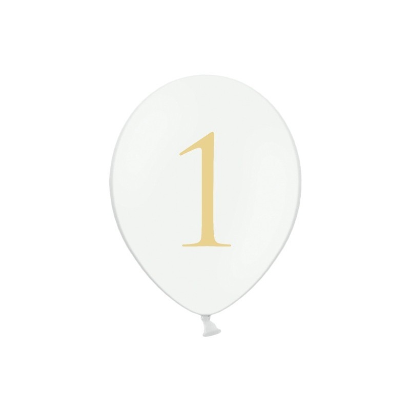 50 white balloons golden number 1