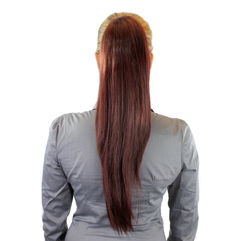 Hairpiece Ponytail clamp & draw string straight volume long mahogany auburn WK06-33