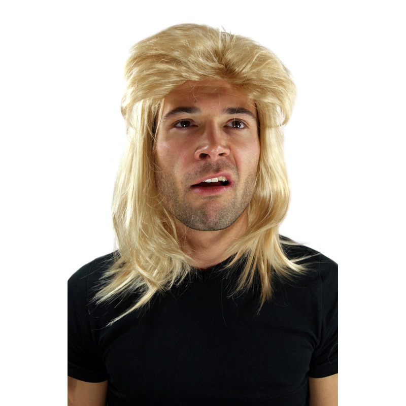Halloween wig Men Women Unisex blonde long mullet retro 80s Heavy Metal 20781