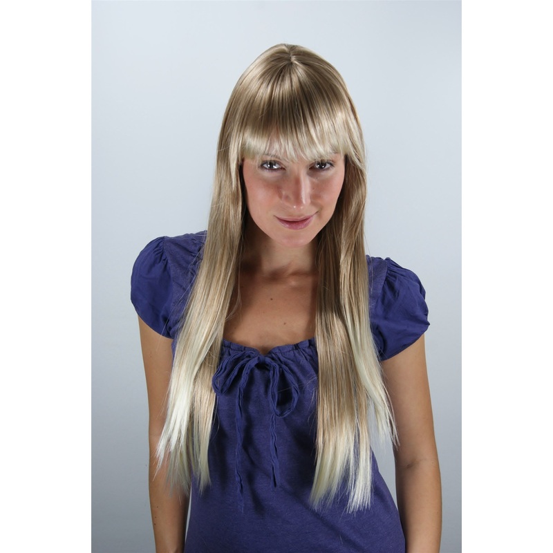 Lady Women Wig very long layered straight fringe blond highlights LA033-27T88