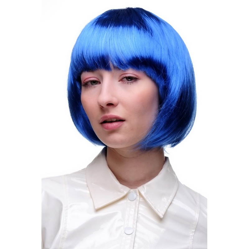 Party Halloween Disco lady women wig Bob fringe short sexy blue disco PW0114
