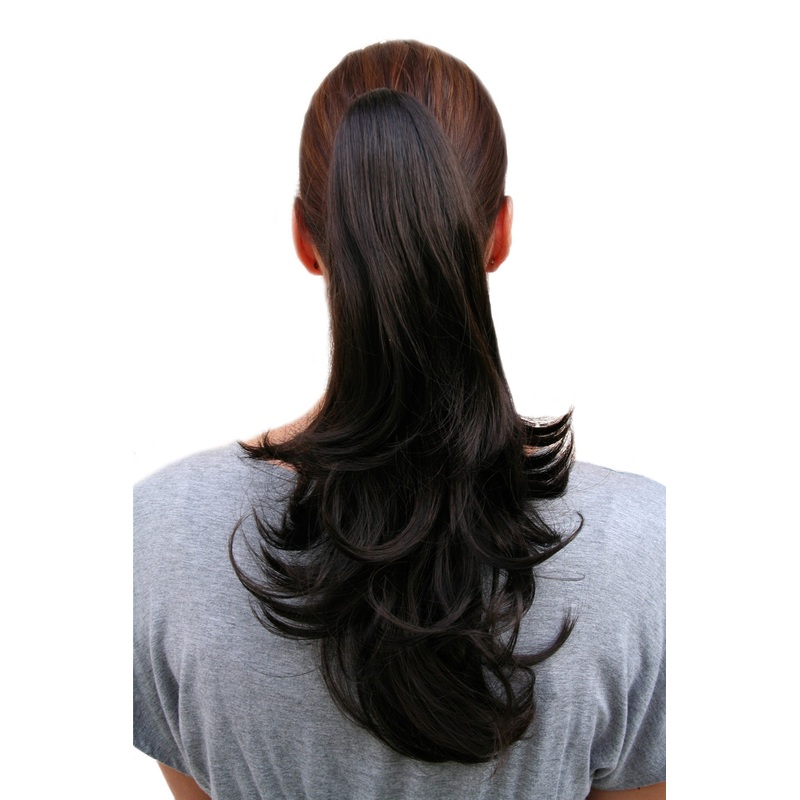 Hairpiece Ponytail Extension medium length straight dark brown T400-3