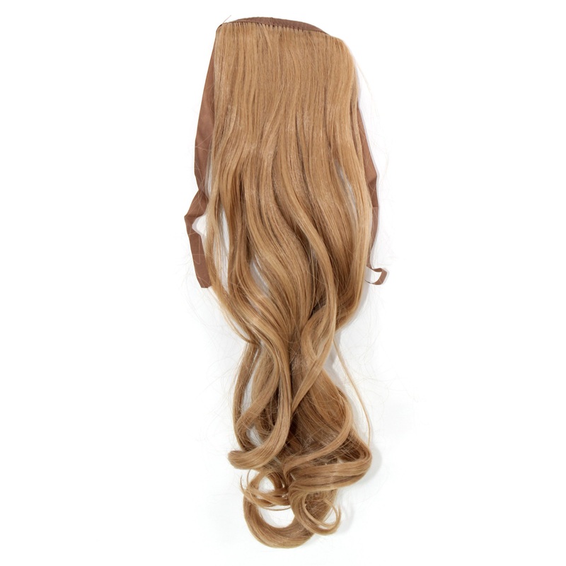 Hairpiece slim Ponytail Pigtail Blonde Dark Blonde Wavy Ribbon + Clip Fastening YZF-TC18-18