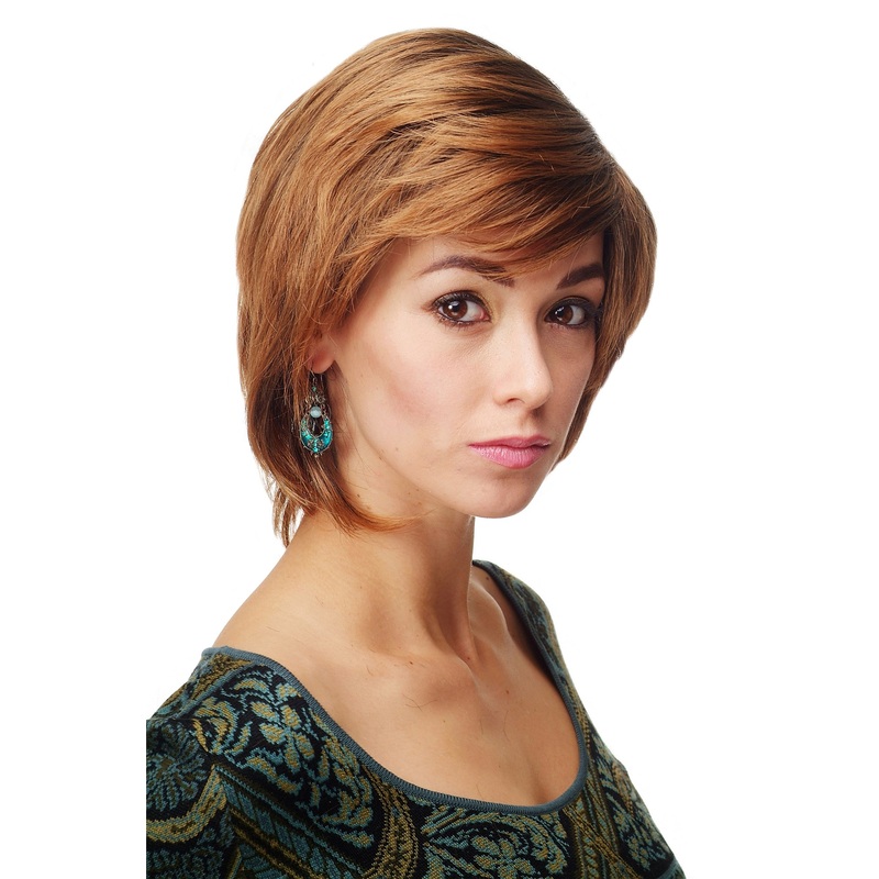 Lady wig short naughty straight parting strawberry blond black streaked DW146A