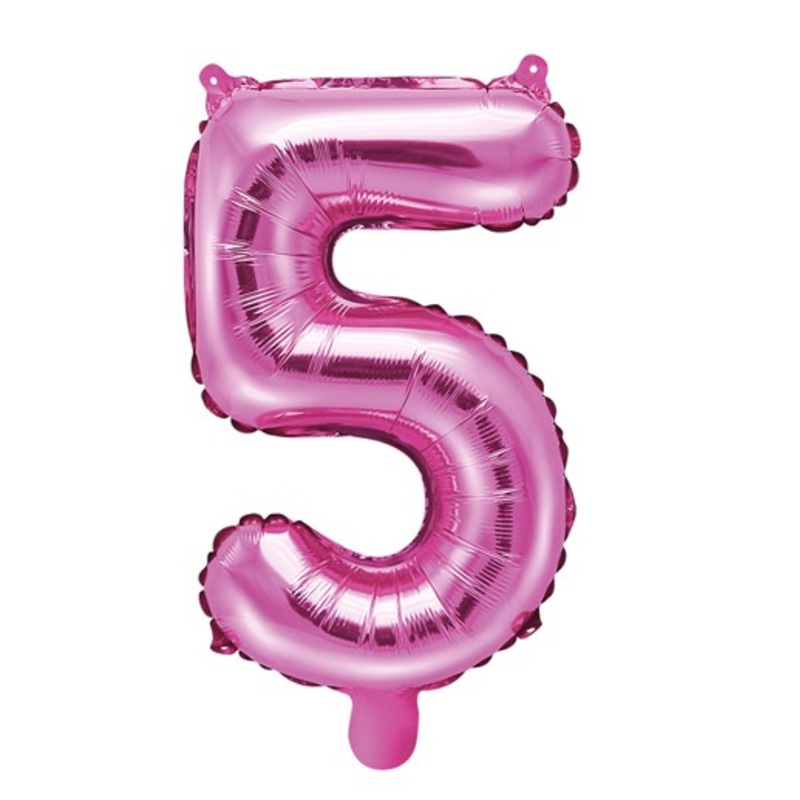 Number 5 foil balloon fuchsia 35cm
