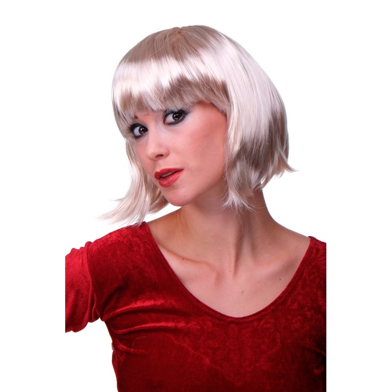 Party Halloween lady women wig Bob fringe bangs short sexy bright blonde PW0114