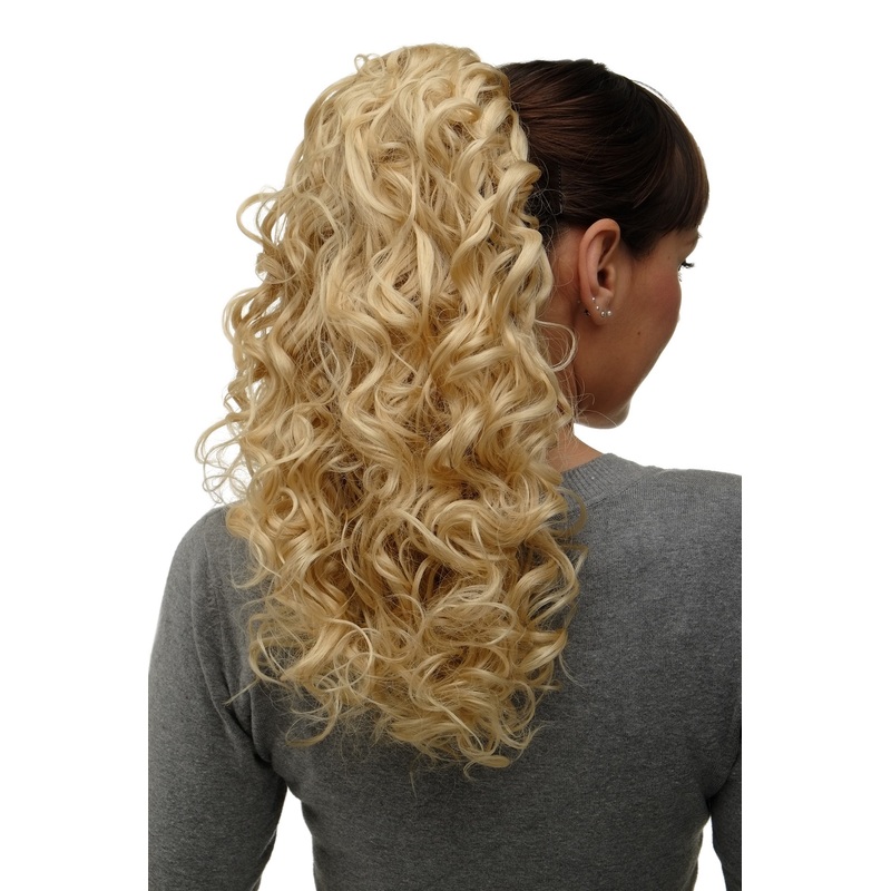 Hairpiece Ponytail combs & draw string long curls curled gold blonde NC002-202