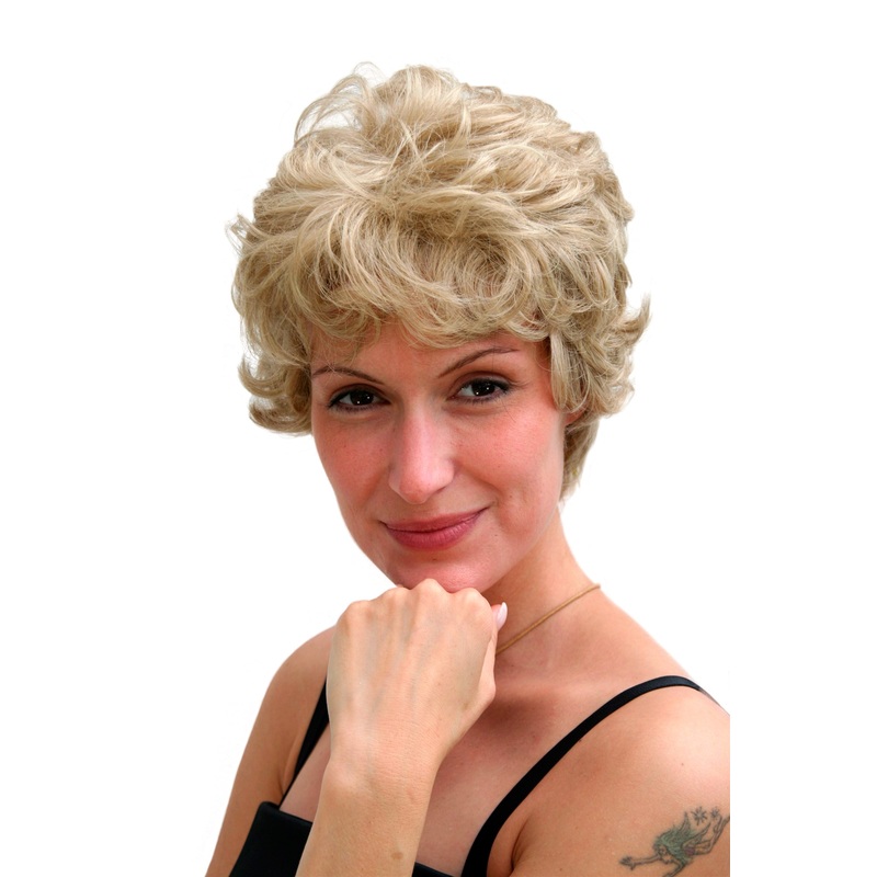 Lady wig classy retro middle-aged matured curled cursl bonde brunette mix 6422