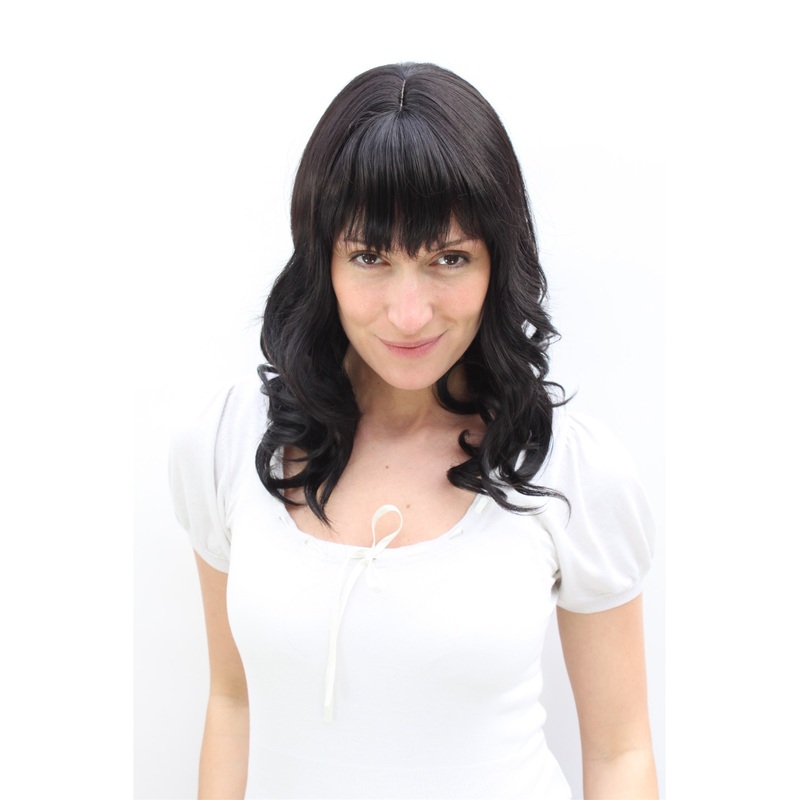 Lady women wig cute bangs fringe waved tips off black shoulder length 3020
