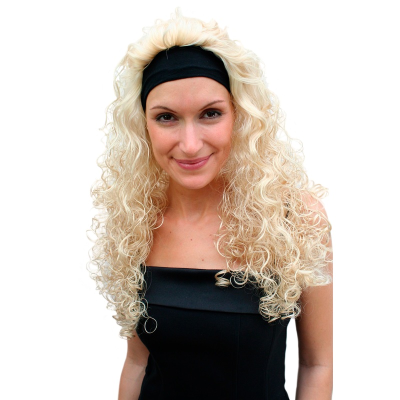 Party Lady women wig headband (fixed to wig) bright blonde curled curls PW0102