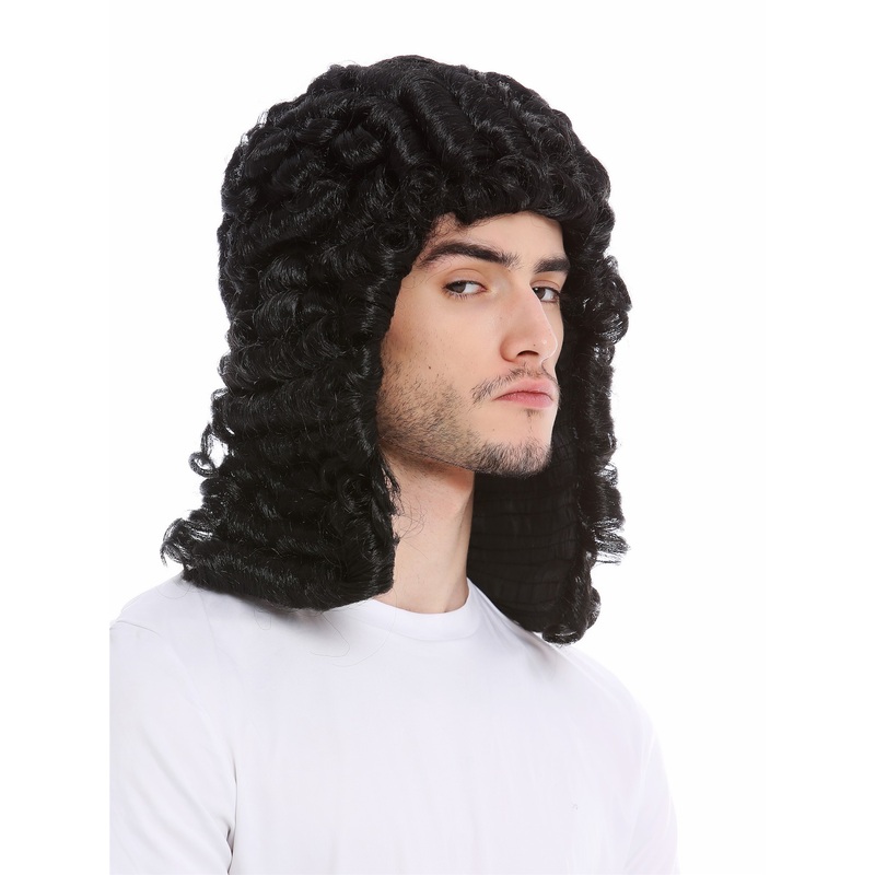 Party Wig Men Halloween historic Baroque Victorian Lord Judge curls black PW0171