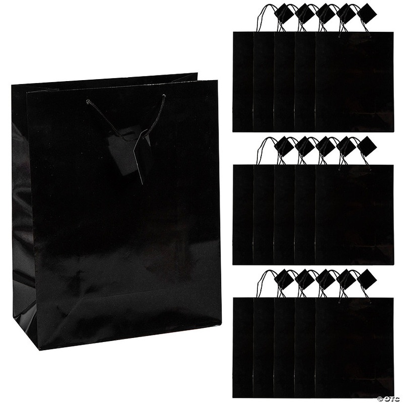 10 1/2 x 13 Large Black Gift Bags – 12 Pc.