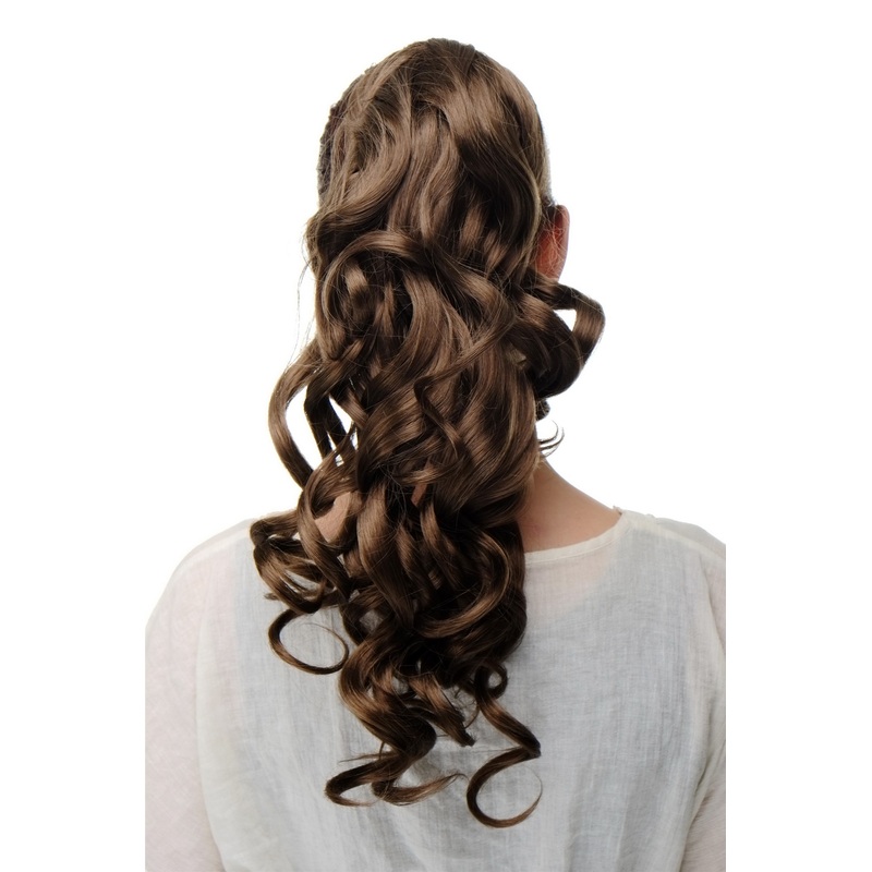 Hairpiece Ponytail very long wavy slightly curled curls medium brown SA09-10