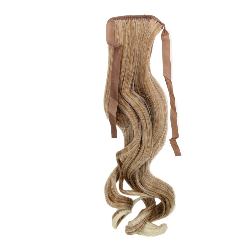 Hairpiece slim Ponytail Pigtail blonde mix wavy ribbon + clip fastening YZF-TC18-27T613