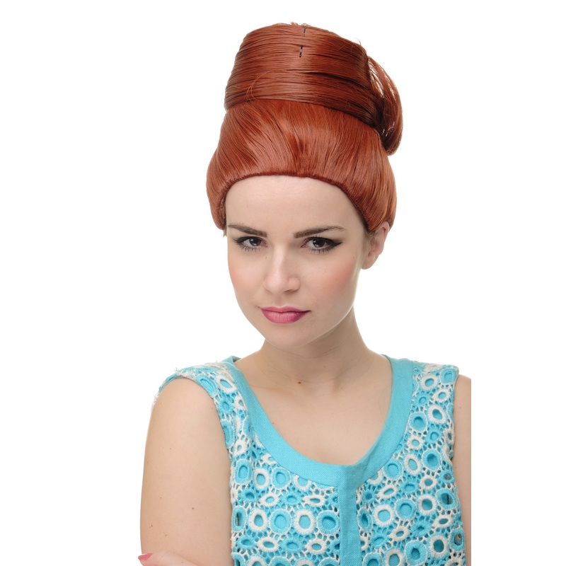 Lady wig 50s 60s Retro Fashion turban Hairdo beehive bun dark copper red GFW2200