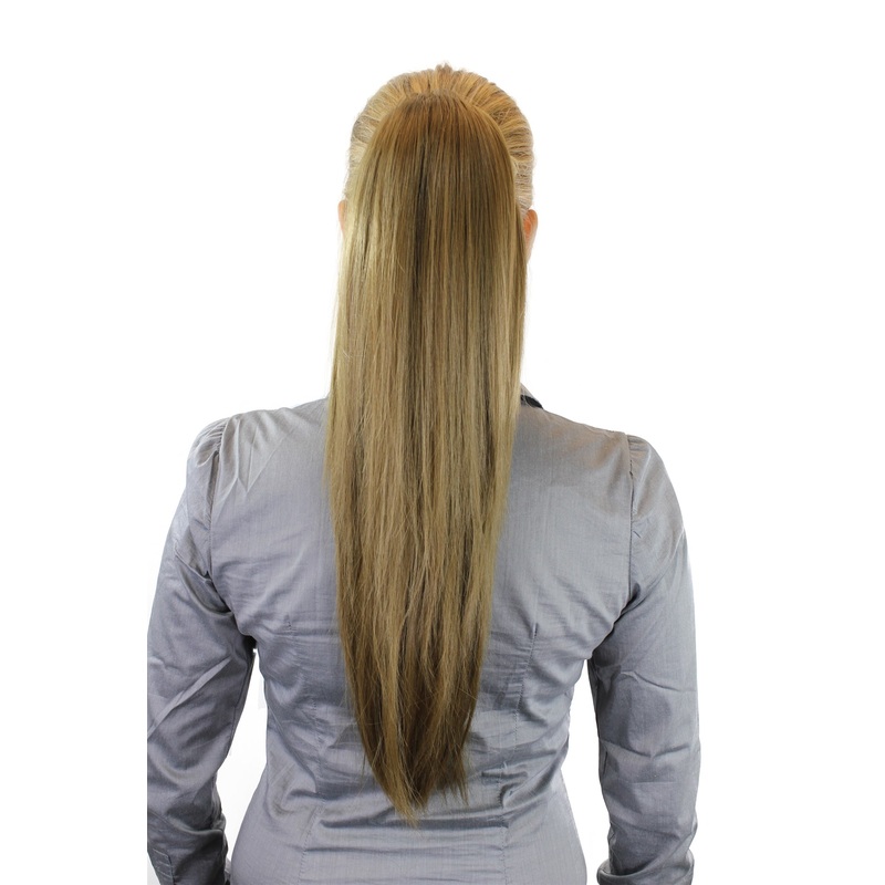 Hairpiece Ponytail clamp & draw string straight volume long ash blonde WK06-19