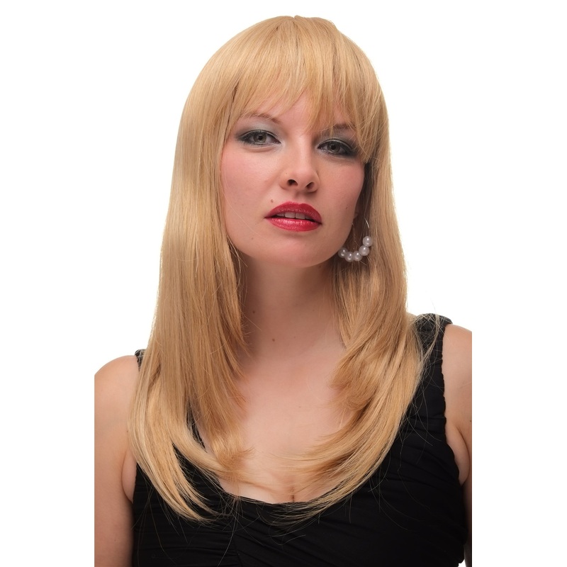 Lady women wig straight medium length fringe honey blond fringe 6310