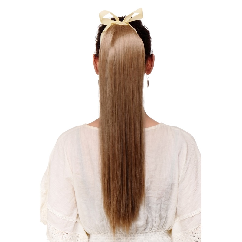 Ponytail comb ribbon wrap-around hair extension long straight medium blond C9429