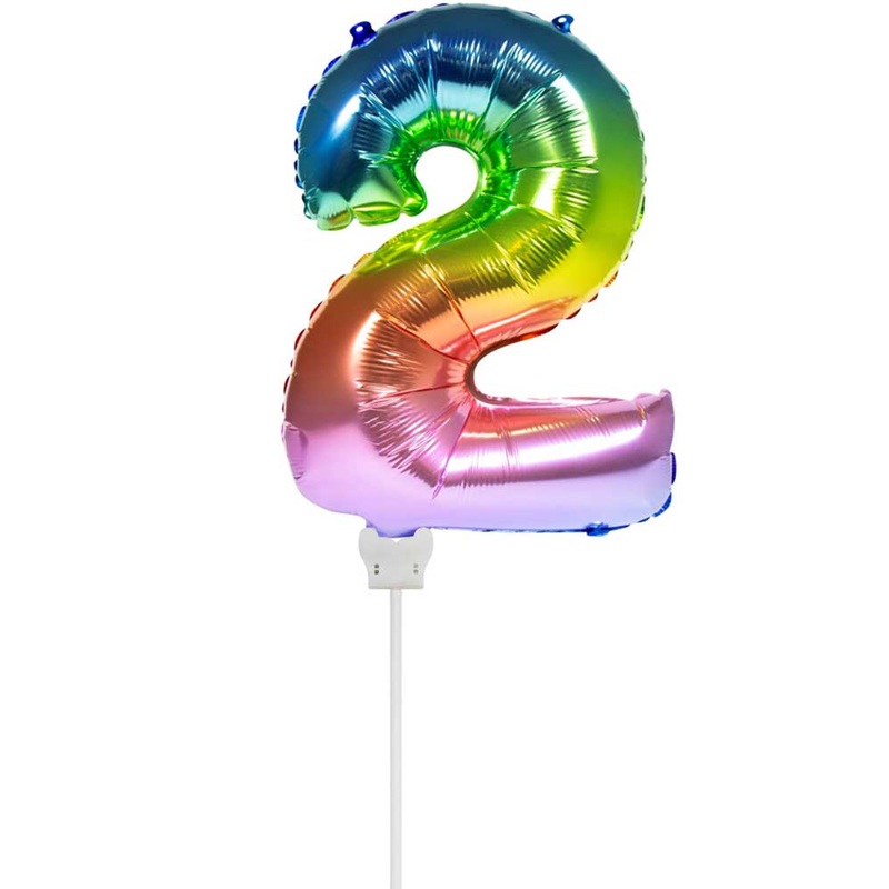 Rainbow number 2 stick balloon 36cm