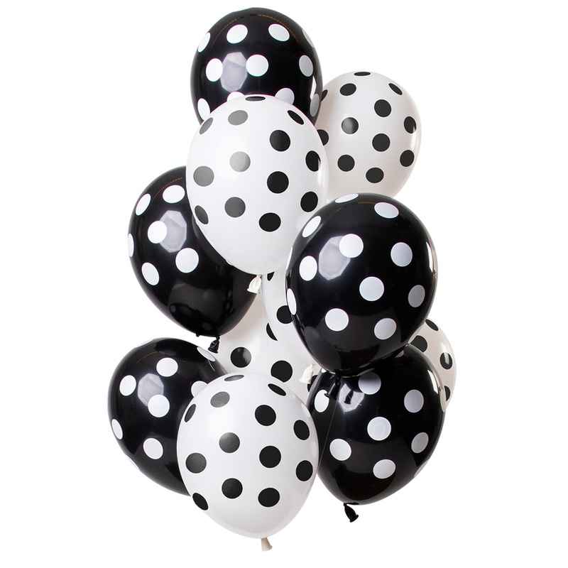 12 latex balloons dots black and white