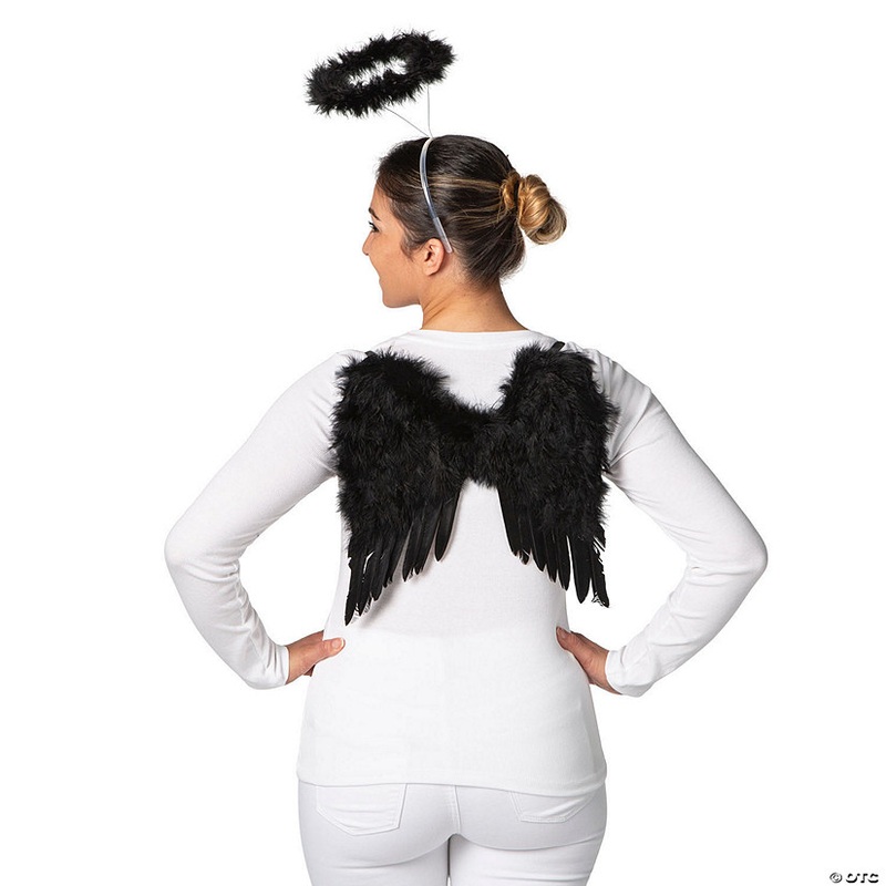 12 x 14 Black Wings with Halo Costume Accessory