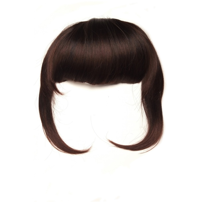 Hair Piece Clip in Bangs Fringe long framing strands synthetic mahogany brown Q-055-2T33