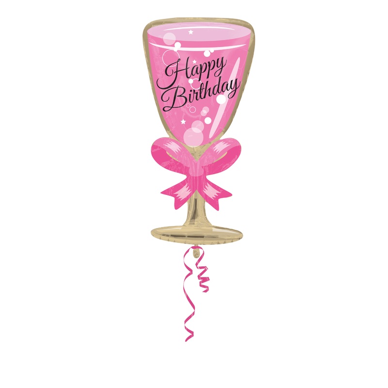 Birthday balloon champagne glass cherry pink