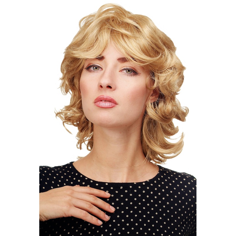 Lady women wig shoulder length wavy voluminous golden blond 81437