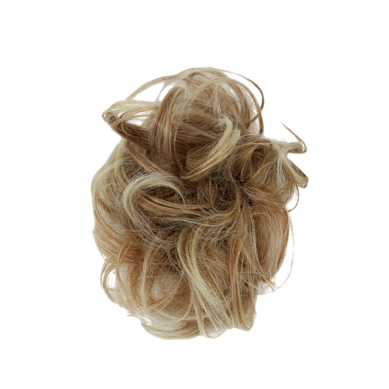 Hair Piece Hair Tie elastic Scrunchy curly curls blond platinum highlights YZF-3054A-27T613