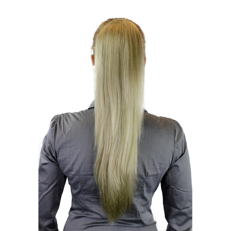 Hairpiece Ponytail clamp & draw string straight volume long blonde WK06-234