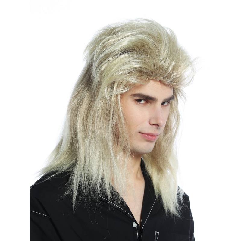 Wig long straight teased mullet mixed blond 80s Hardrock Heavy Metal CW-032
