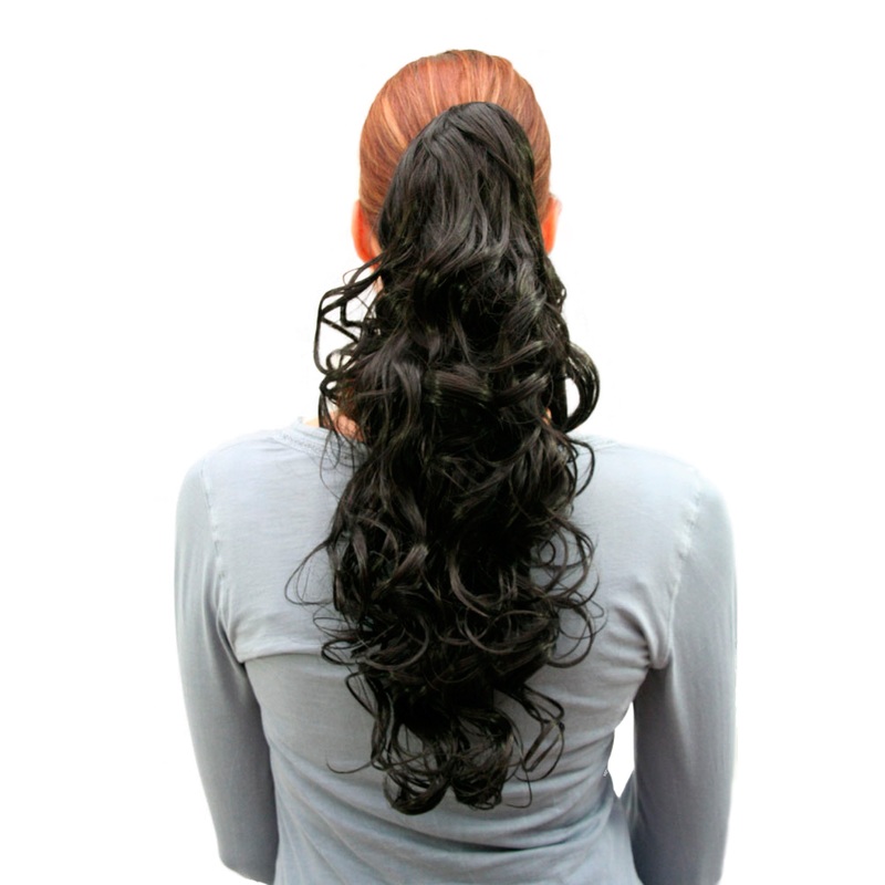 Hairpiece Ponytail medium length curls curled Butterfly Clip-on off black C128